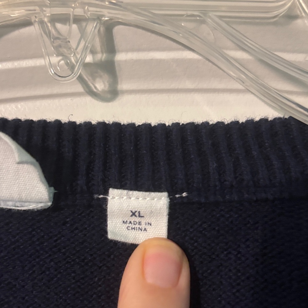 GAP Women's Navy Multicolor Christmas Holiday Crew Neck Detailed Sweater - Picture 2 of 7